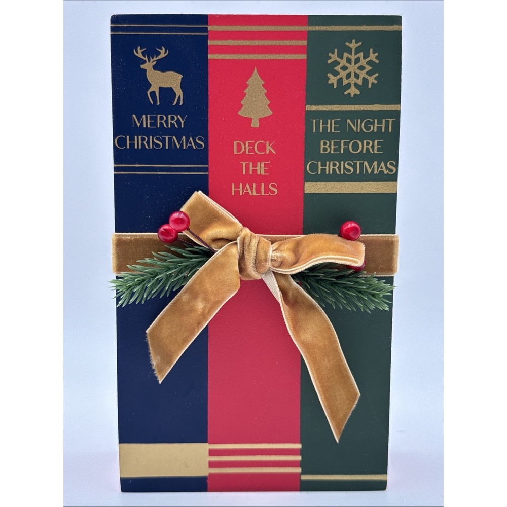 Robert Stanley Merry Christmas Book Spines Wood Decor Hobby Lobby NEW